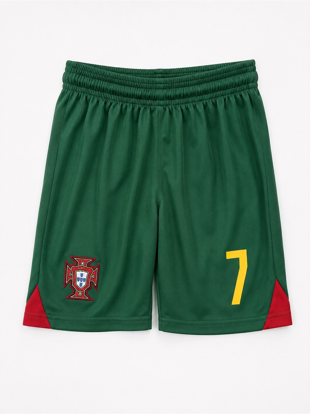 Kids Green Soccer Ronaldo Shorts with Yellow Number 7